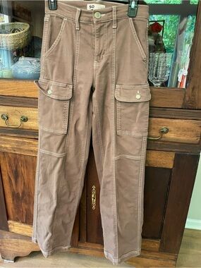 SO Brown Cargo Pants with Button-Flap Pockets. 24w.  Size 0